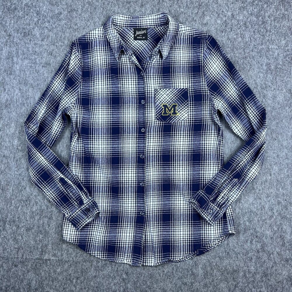 Gen 2 Women's Michigan Wolverines Button Down Shirt Blue Plaid Size Large